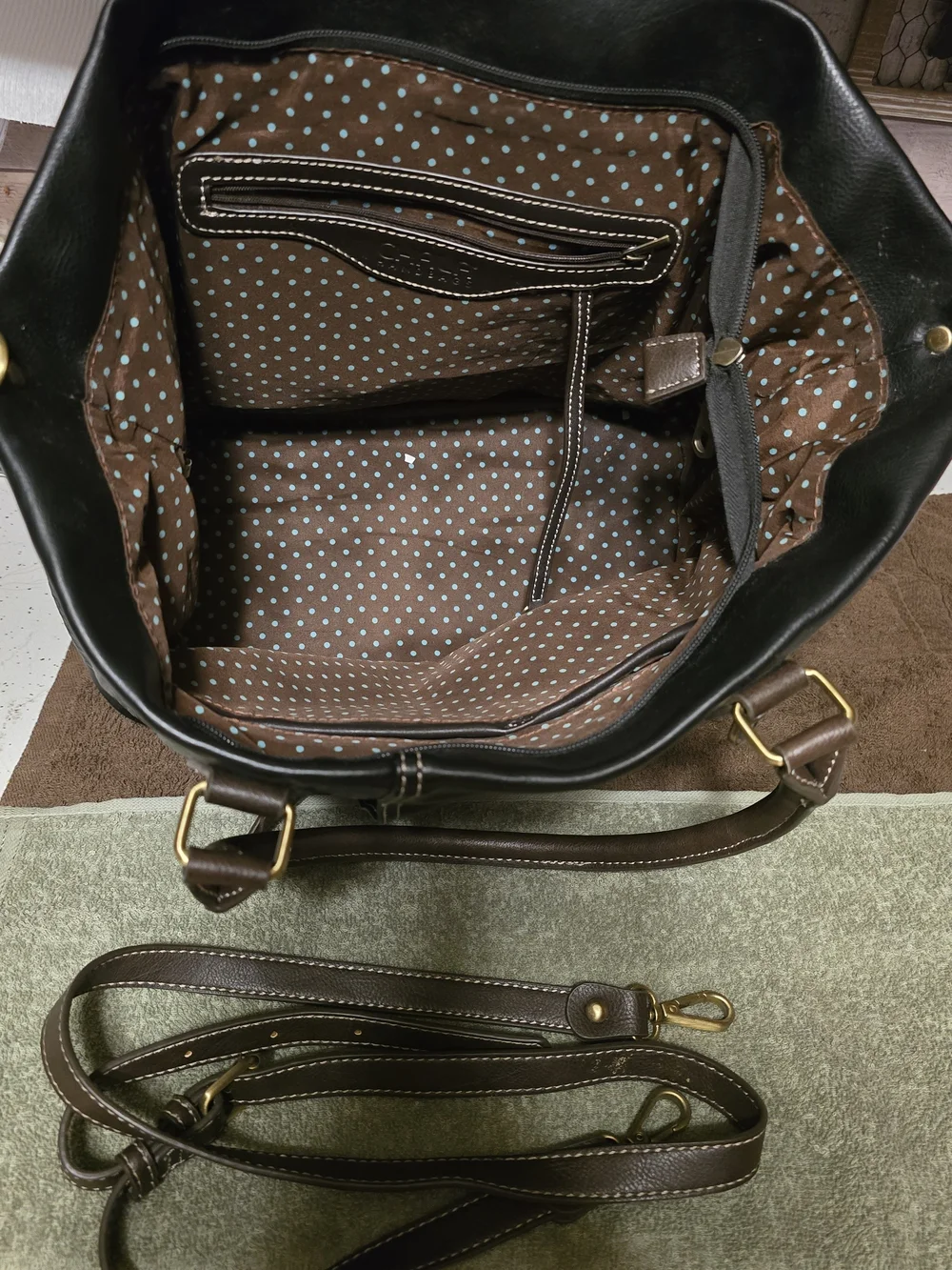 Chala Black Tote with Brown Trim and Gold Logo
